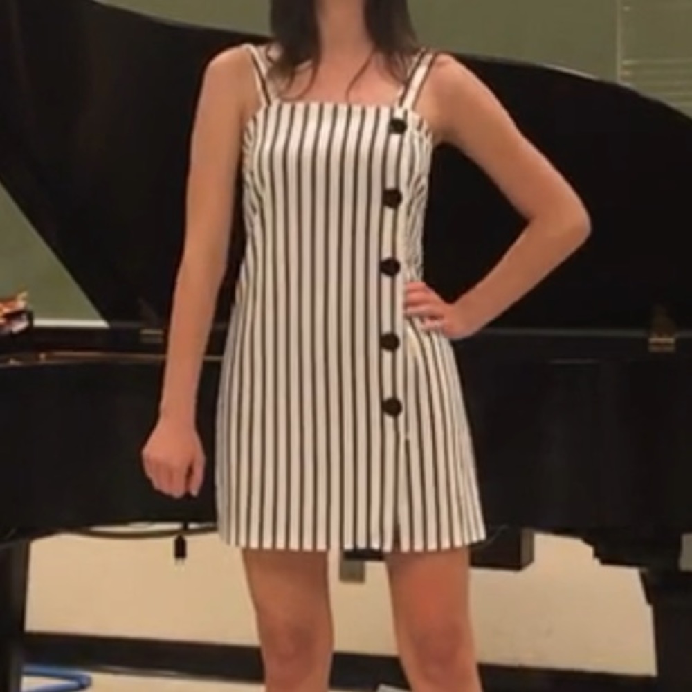 B&W Stripped Mini Dress with Slit (boutique)